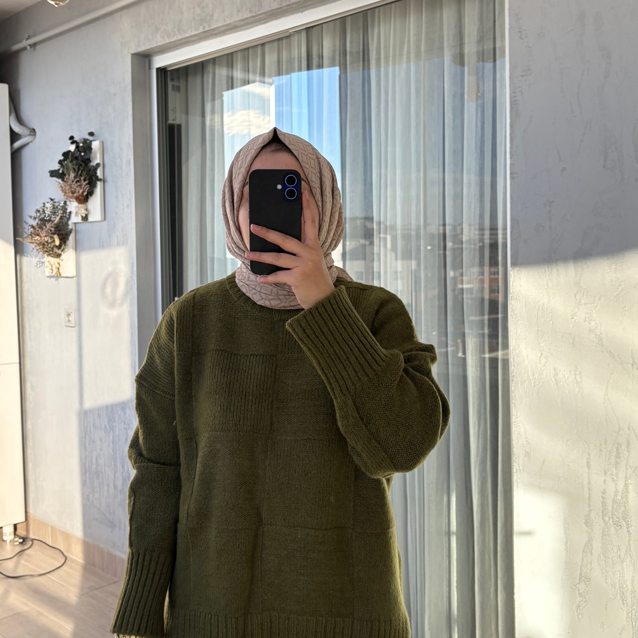 Baklava Desen Yeşil Kazak