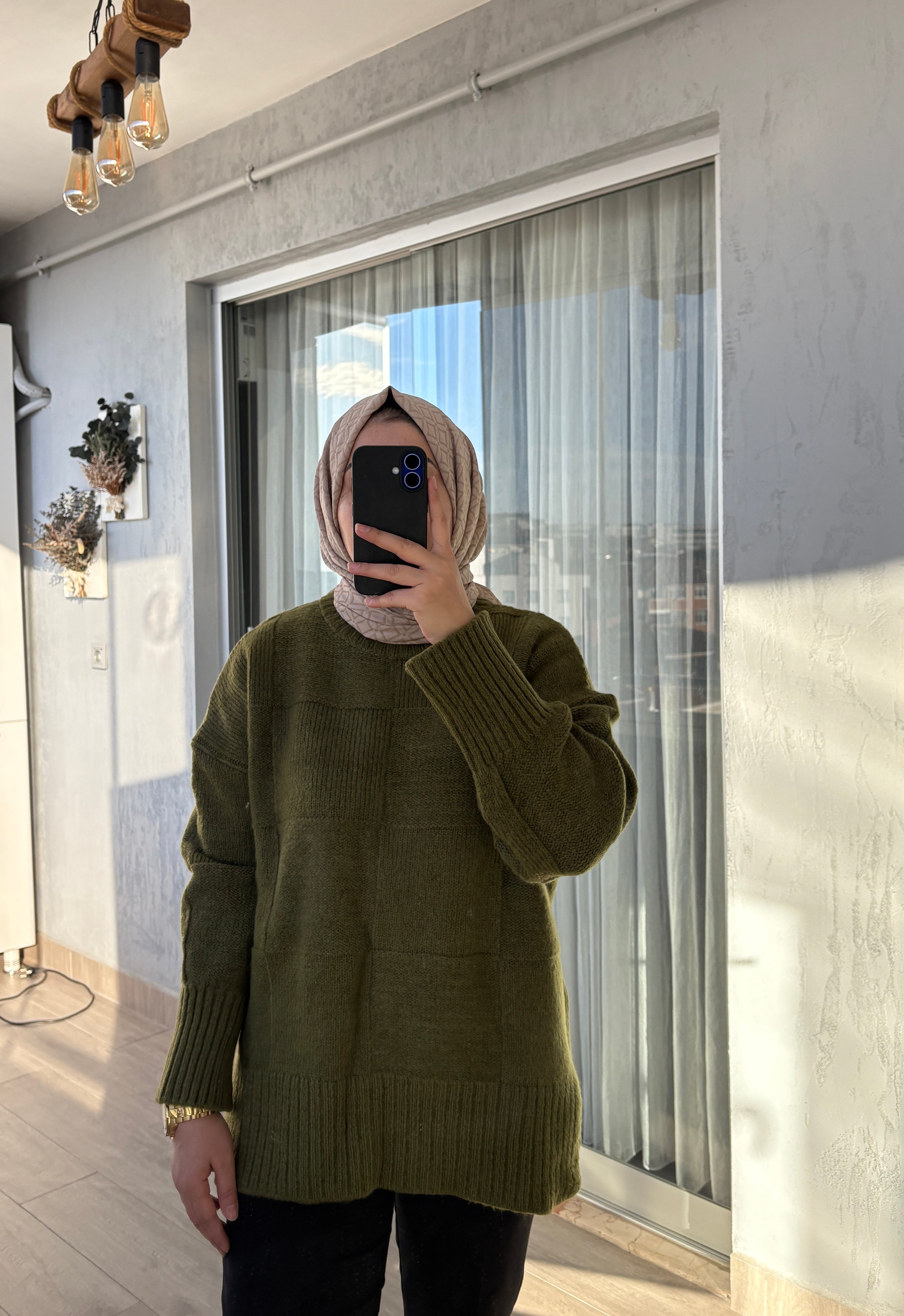 Baklava Desen Yeşil Kazak