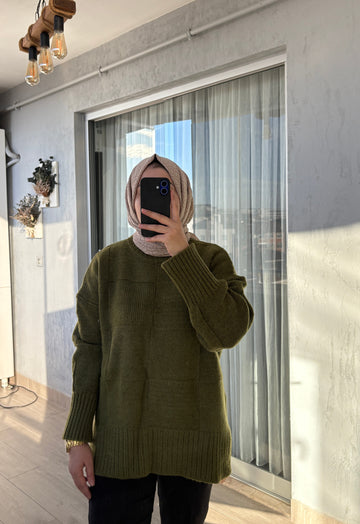 Baklava Desen Yeşil Kazak